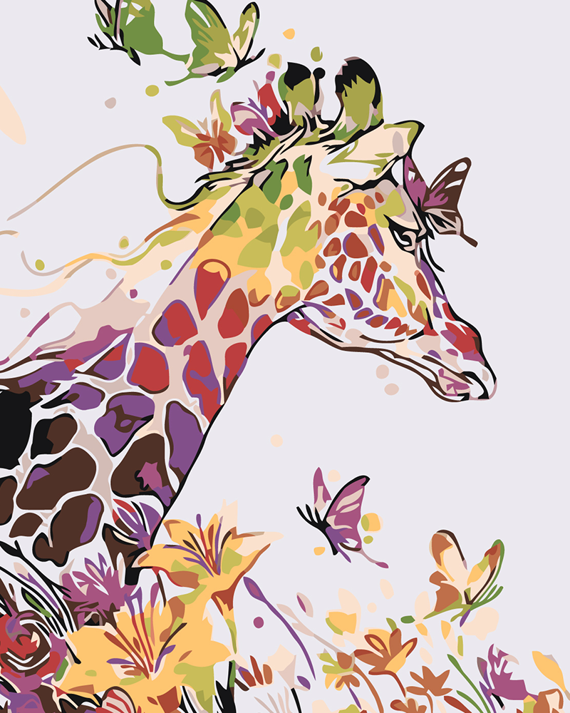 Girafe et papillons