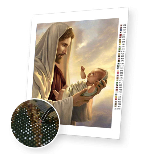 Jesus with Baby Jesus premium diamond painting kit for adults