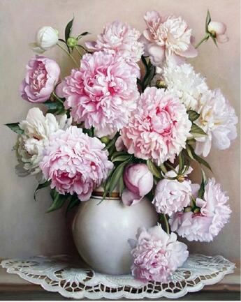 Pivoines blanches et roses