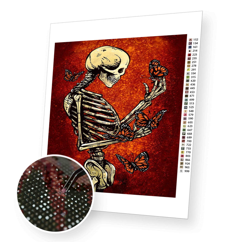 Skeleton With Butterflies premium diamond painting kit for adults