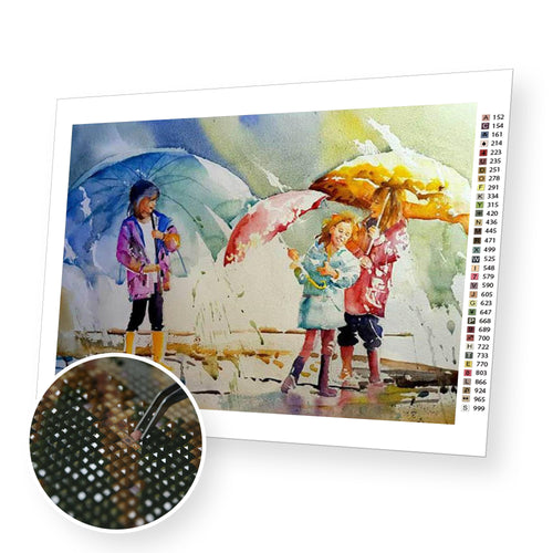 Children playing premium diamond painting kit for adults