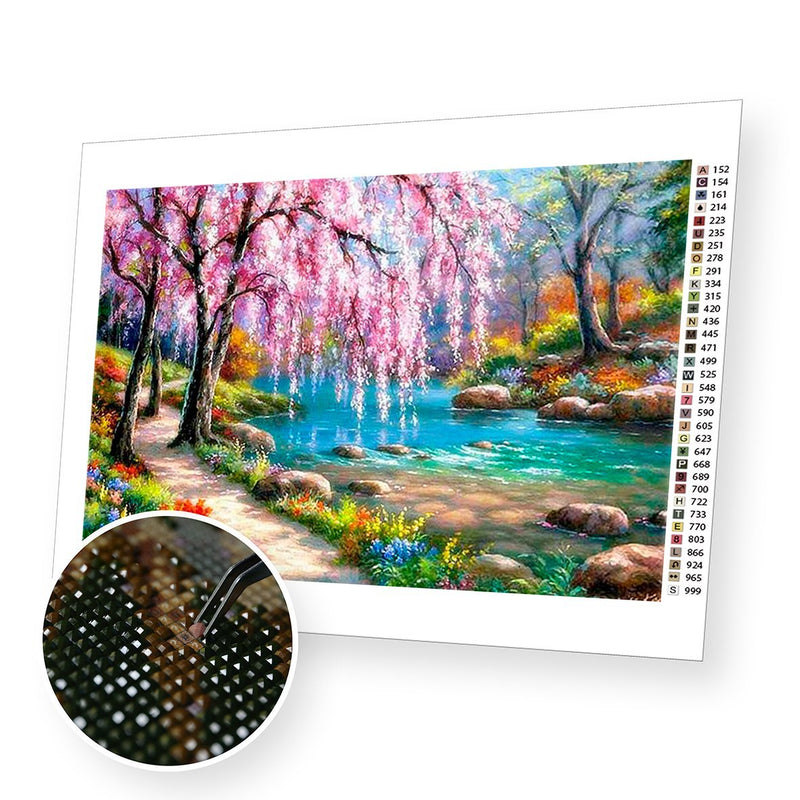 Pink Wisteria Tree premium diamond painting kit for adults