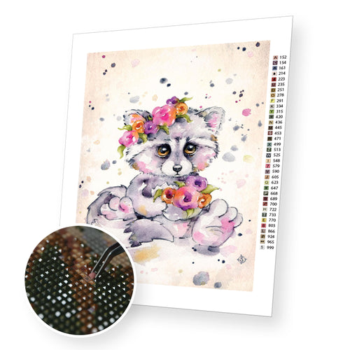 Sweet Raccoon premium diamond painting kit for adults