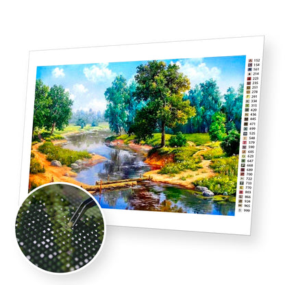 Trees and River premium diamond painting kit for adults